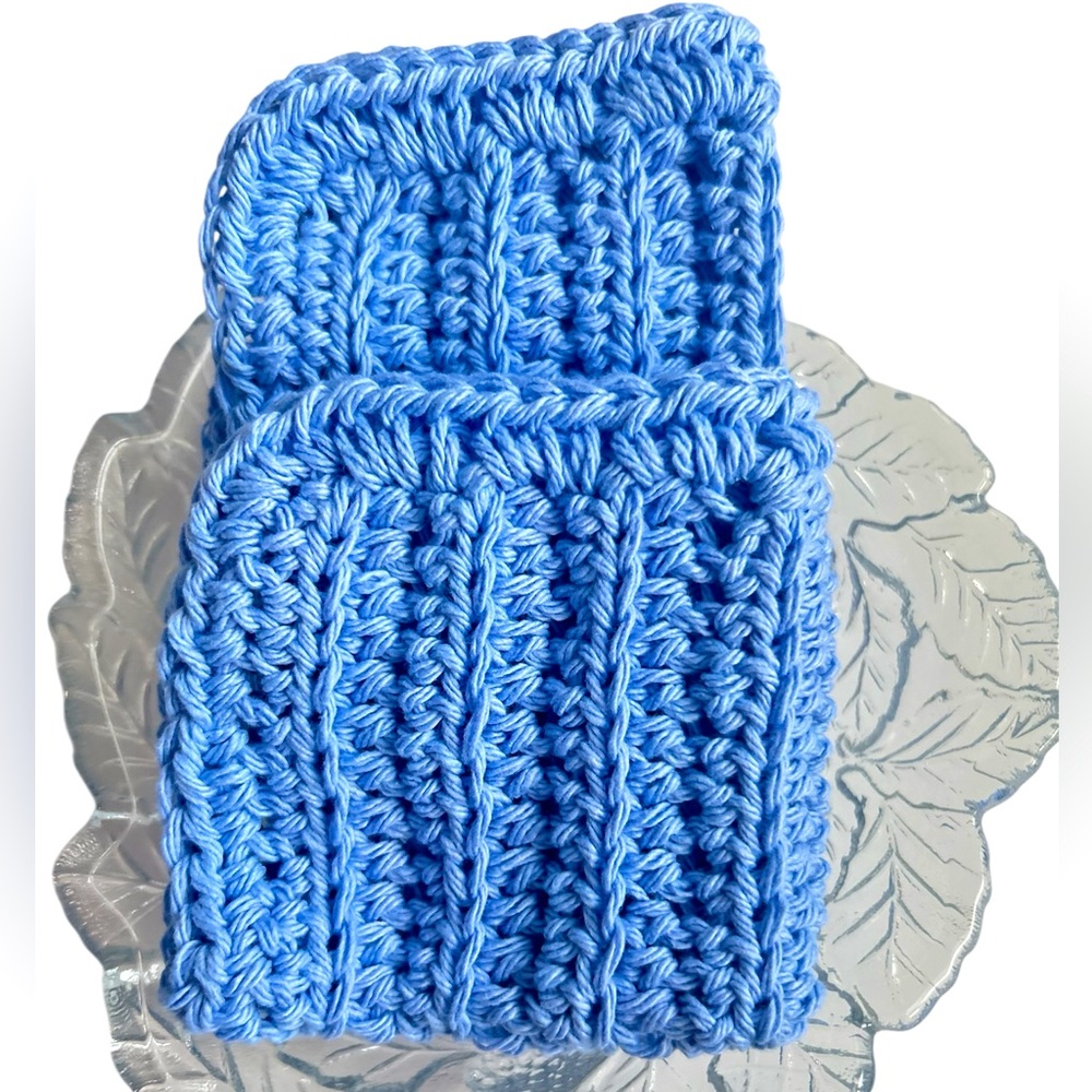 Hand Crafted Colorful Blue Crochet All Purpose Dish or Wash Cloths 100% Cotton